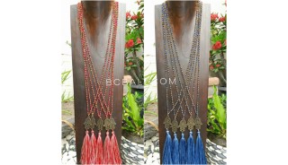 bronze hamsa hand pendant tassels necklace crystal bead 2color